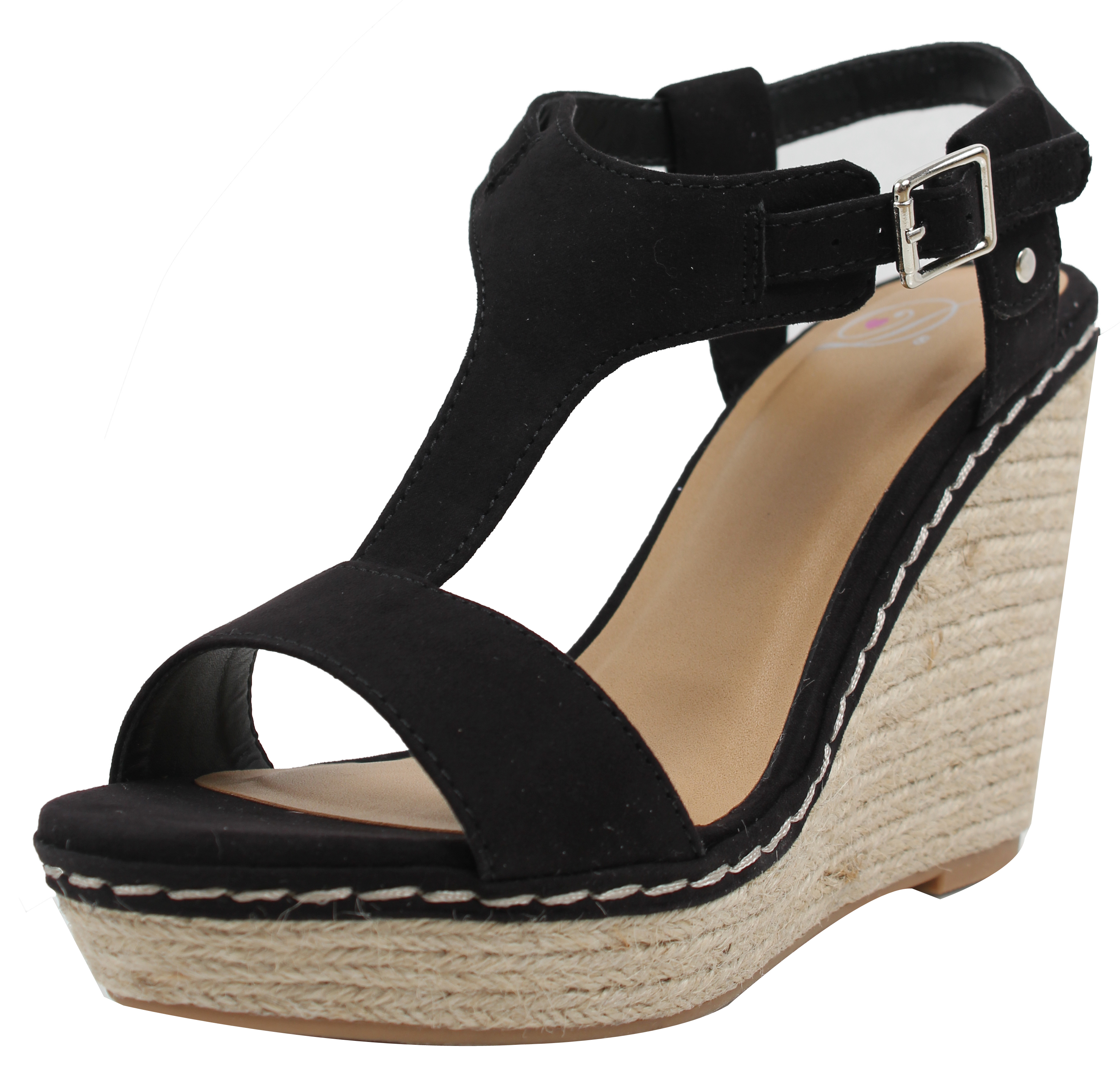 Delicious Women's Open Toe T Strap Espadrilles Wedge , Red , 55 M US