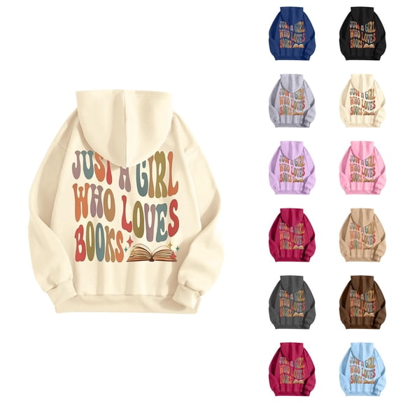 Women's Hoodie for Book Lovers 2025 Fall Winter Long Sleeve Preppy Y2K Graphic Hooded Sweatshirt Pullover Tops