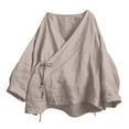 thumbnail image 3 of Aboser Oversized Kimono Tops for Women Lightweight Cotton Linen Shirts Casual Side Tie Blouses Loose V Neck Kimonos Breathable Soft Blouse Brown XXL, 3 of 9