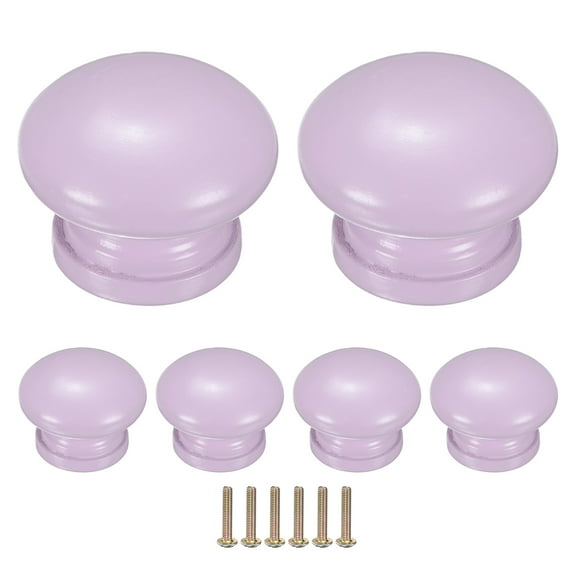 Uxcell 6-Pack Kicthen Cabinet Knobs, 1-5/16 In(33mm) Solid Wood Round Drawer Pull Handle, Drawer Knob Hardware [Light Purple]