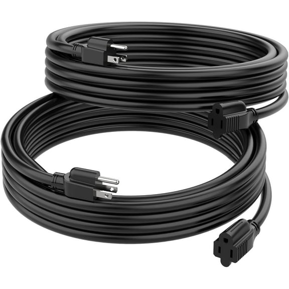 DuraTech Extension Cord 6 ft, Short Indoor Extension Cord, 16/3 SJT, 13 Amps, 3 Prong Plug, 2 Pack, Black