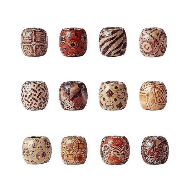 100 cuentas de madera de barril con agujero grande impreso, 16 mm, para hacer joyas artesanales, espaciador suelto, cuentas de madera