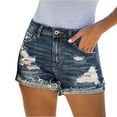 thumbnail image 2 of YVNAURA Women's High Rise Stretchy Denim Shorts Summer Casual Jean Shorts with Pockets Ripped Distressed Raw Hem Y2K Mom Shorts Beach Vacation 2026,BU1,L, 2 of 8