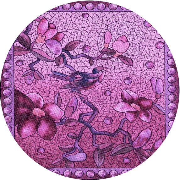 Ahgly Company Machine Washable Indoor Round Transitional Dark Magenta Purple Area Rugs, 4' Round