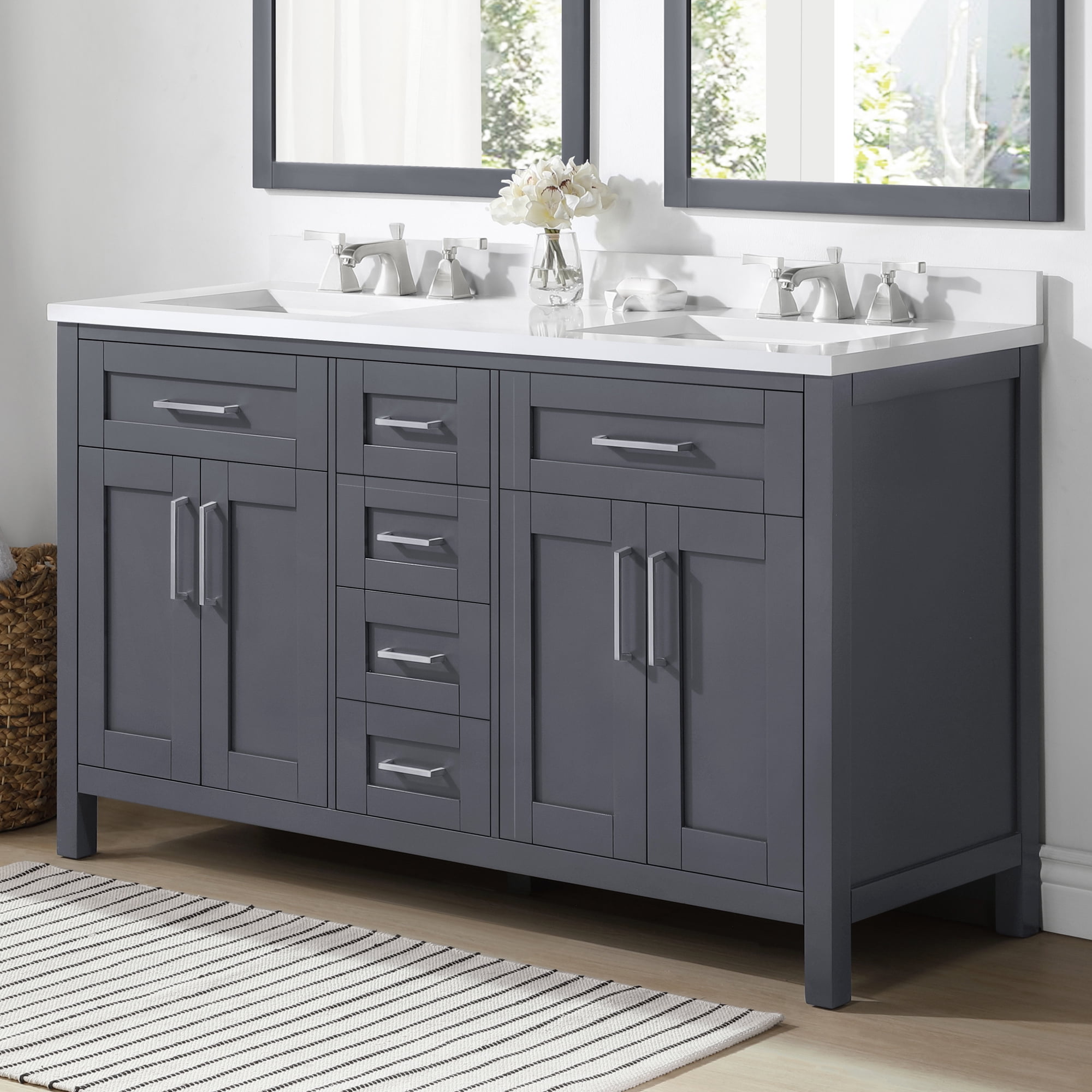 Ove Decors Tahoe II 60 W x 21" D Freestanding Bathroom Vanity with Double Sink, Dark Charcoal