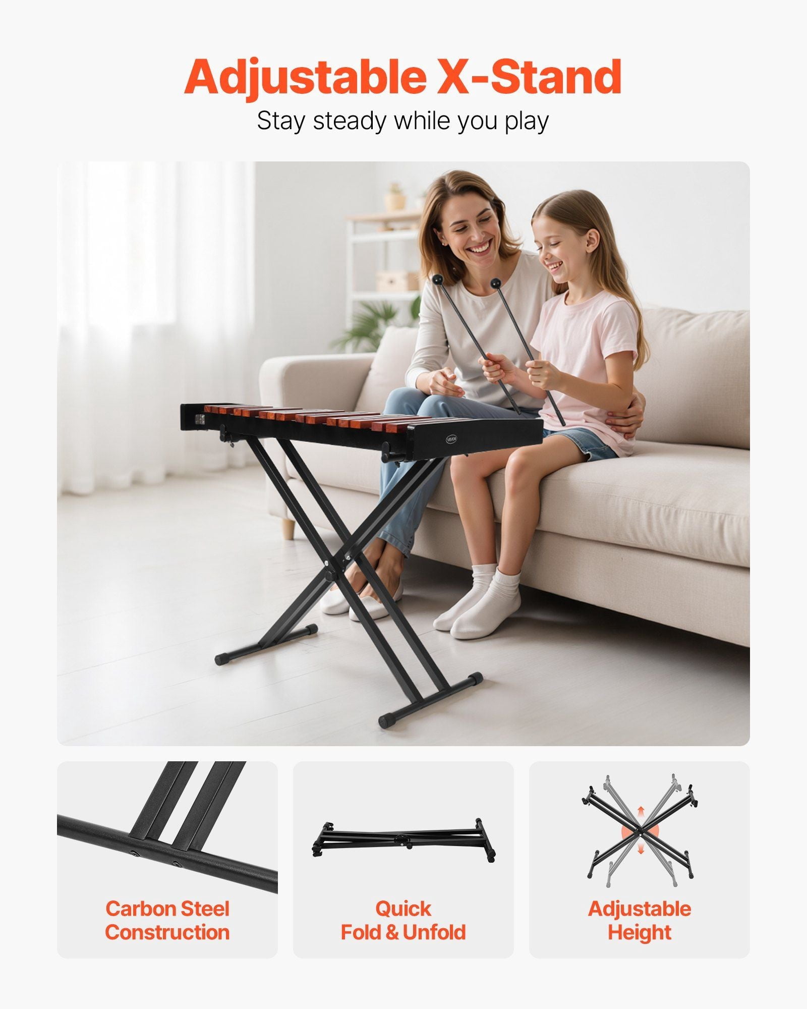 Glockenspiel Xylophone, 37 Notes, Wooden Professional Xylophone Percussion Instrument, with Height Adjustable Stand, 4 Mallets, Carrying Bag, Beginner Musical Instrument Kit for Adults and Kids