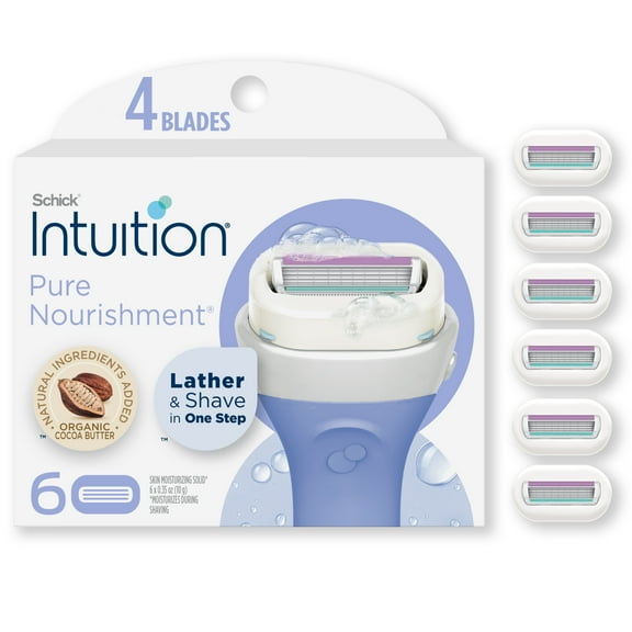 Schick Intuition Pure Nourishment 4-Blade Women's Razor Blade Cartridge Refills, 6 Count
