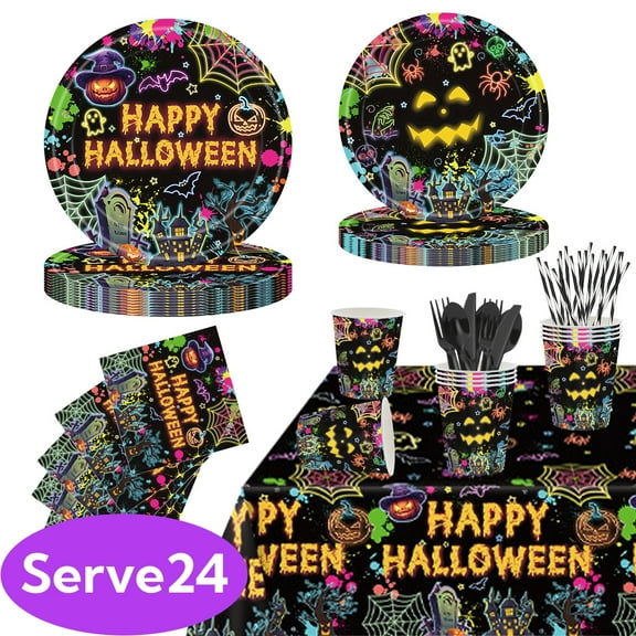 Halloween Party Supplies Halloween Paper Plates and Napkins Halloween Party Decorations Disposable Tableware Dinnerware Set Serves 24 Guests