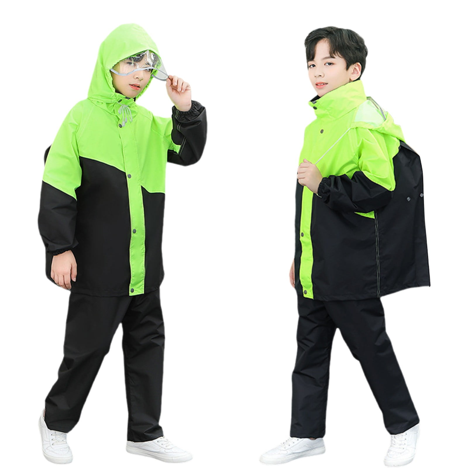 CPNG Kids Rainsuit Color Blocked Full Zip Waterproof Rain Jacket and Matching Rain Pants Boys and Girls Rainwear 2 Piece Set