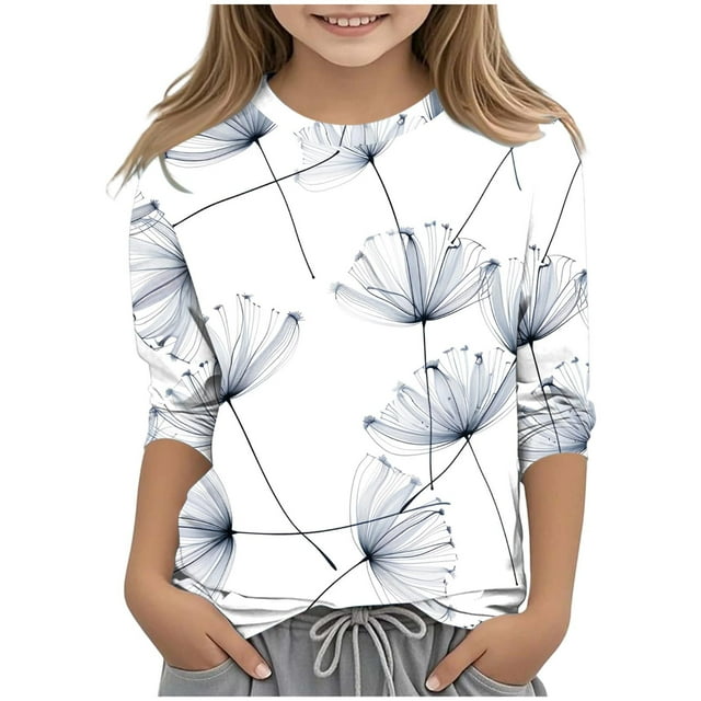 Lovzfmll Chandail à Manches Courtes pour Garçons et Filles avec Imprimé, Haut Décontracté à Manches 3/4 pour Enfants, T-Shirt Graphique, Parfait pour les Heures de Jeu et les Sorties pour Petites Filles de 5 Ans