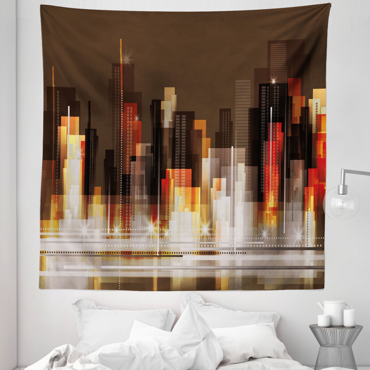 City Tapestry, Abstract Urban Downtown Vibrant Silhouettes Buildings ...