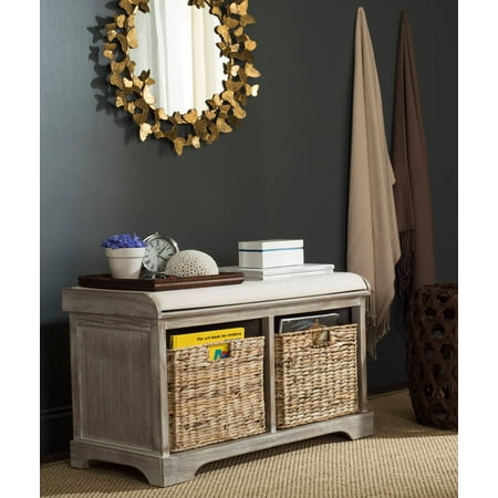 SAFAVIEH Freddy Contemporary Wicker Storage Bench with Cushion Vintage White