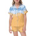 thumbnail image 1 of Hiiyo Girls Pajamas Ice-Cream Print Short Sleeve Button Shirt Shorts Sleepwear Set, 1 of 3