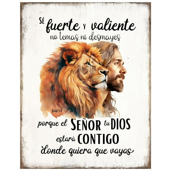 Spanish Christian Wall Art Joshua 1:9 Jesus Lion Scripture Print - Religious Inspirational Spanish Bible Verse Decor - Masculine Christian Home Office Gifts - Lion Of Judah Artwork Unframed