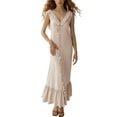 thumbnail image 1 of Vestido largo con cuello en V para mujer - Botones en la parte delantera, volantes - Sin mangas, corte A - Playa/fiesta - Tallas S-XXL, 1 of 4