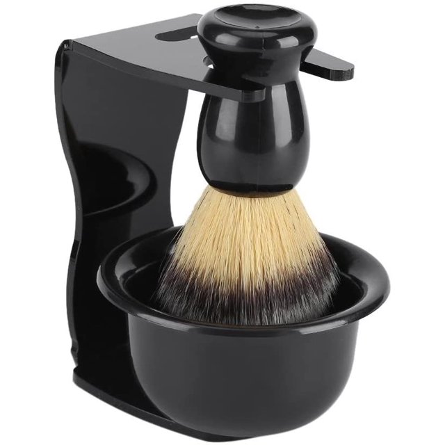 Juego de afeitado, juego de brochas, brocha de afeitar con cepillo de acero inoxidable, soporte para maquinilla de afeitar, tazón de jabón de afeitar para hombres, afeitado manual (3 uds) Adepaton LL-2350