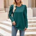 thumbnail image 2 of Olyvenn Women's Puff Sleeve Sweatshirts 2025 Fall Fashion Casual Crewneck Solid Twist Texture Pullover Tops for Bussion Work Army Green S, 2 of 7