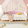 thumbnail image 2 of Bellemave Extendable Twin Size Upholstered Daybed with LED Light Princess Sofa Bed Frame with Crown-shaped Headboard and Armrest PU Leather Upholstered Daybed for Living Room, Bedroom, White, 2 of 11