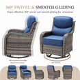 thumbnail image 4 of Outdoor Conversation Sets 5-Piece Patio Wicker Rattan Furniture Set with Swivel Rocking Chairs, Ottomans, Side Table and Upgrade 6" Cushions for Balcony Deck Backyard, Blue, 4 of 12