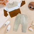 thumbnail image 2 of NIEWTR Fall Winter Toddler Baby Boy Clothes 2Pcs Color Block Crewneck Sweatshirt Pullover and Pants Sweatsuit Little Boy Clothing(6-12 Mouths ,Beige), 2 of 3