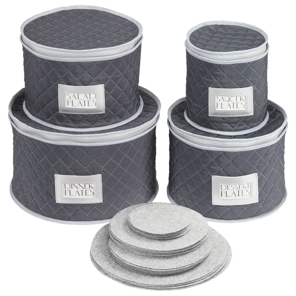 mDesign Quilted Dinnerware Storage 4 Piece Set for Protecting and