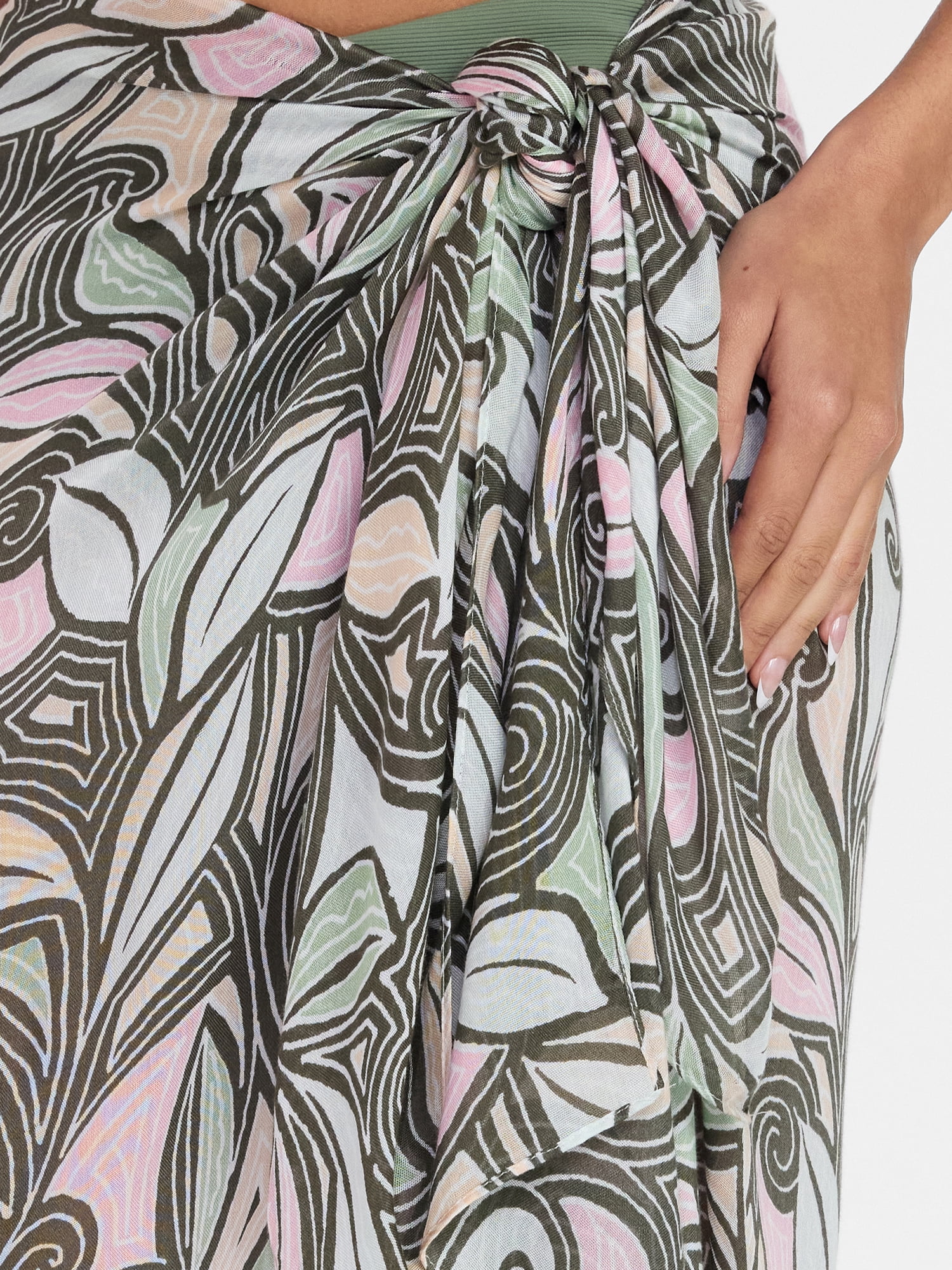 Time and Tru Women's Printed Pareo, One Size, Swirling Paisley Sage Dust