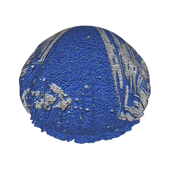 YFYANG Women's Double Waterproof Shower Cap, Blue Love Heart Reusable Hair Cap for All Hair Styles and Head Sizes