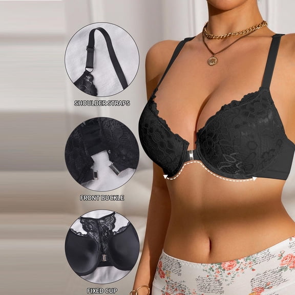 Blmnix Front Closure Womens Bras Sexy Bra Lace Bra Bralettes Bralette Black Standard Straps Push Up Bras for Women