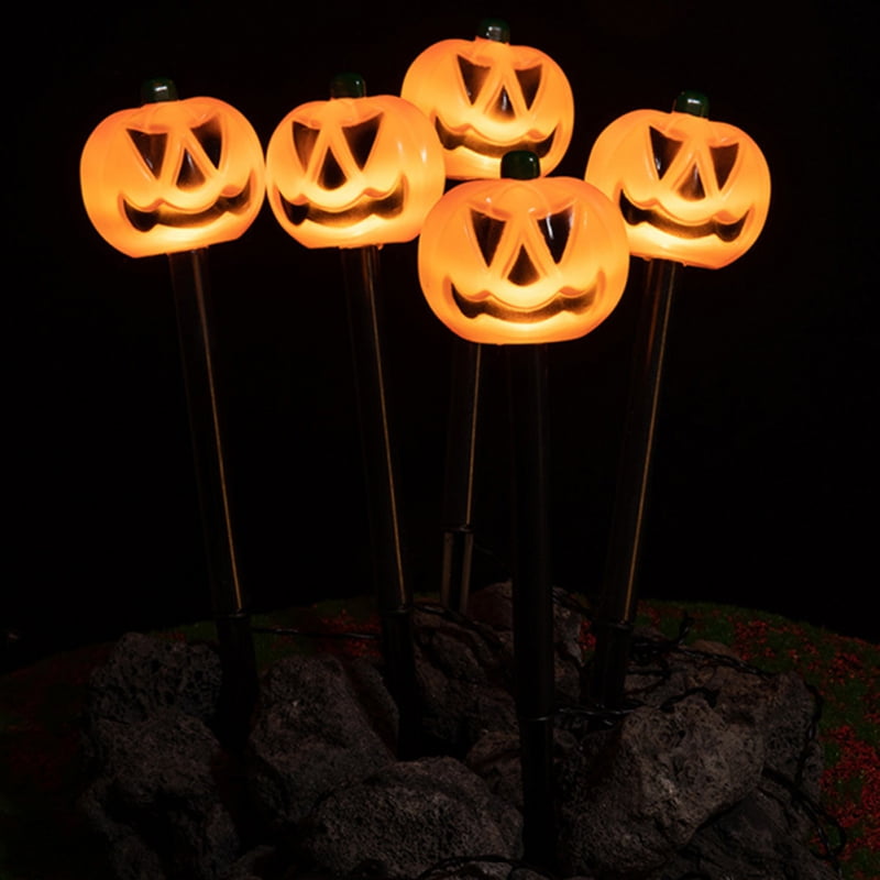 Halloween Pumpkin Stake Lights Set of 5, Solar Lighted 3D Pumpkins