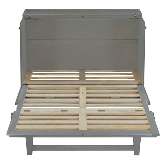 Full Size Murphy Bed with Large Drawers & USB Ports,Brushed Gray