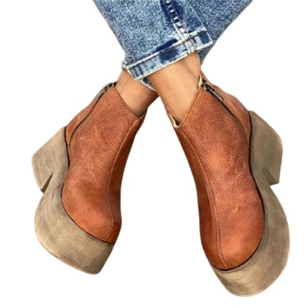 

Women\ s Platform Boots with Side Zipper Fashionable Vintage Ankle Boots for Winter Autumn