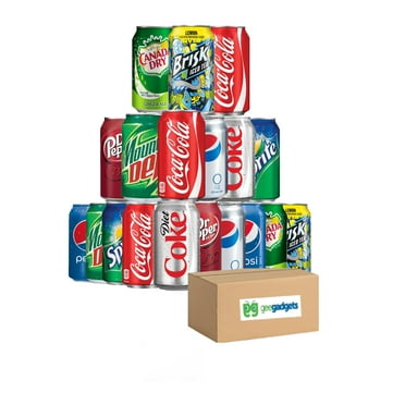 Soda Assorted Flavor Soft Drink Bundle 12 Fl Oz Can, Variety Pack (Cola, Pepsi, Sprite, Mountain Dew, Dr. Peppe, Brisk Ice Tea, Canada Dry) Pack of 19