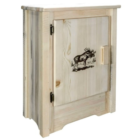 Homestead Collection Accent Cabinet w/ Laser Engraved Moose Design, Left Hinged, Clear Lacquer Finish