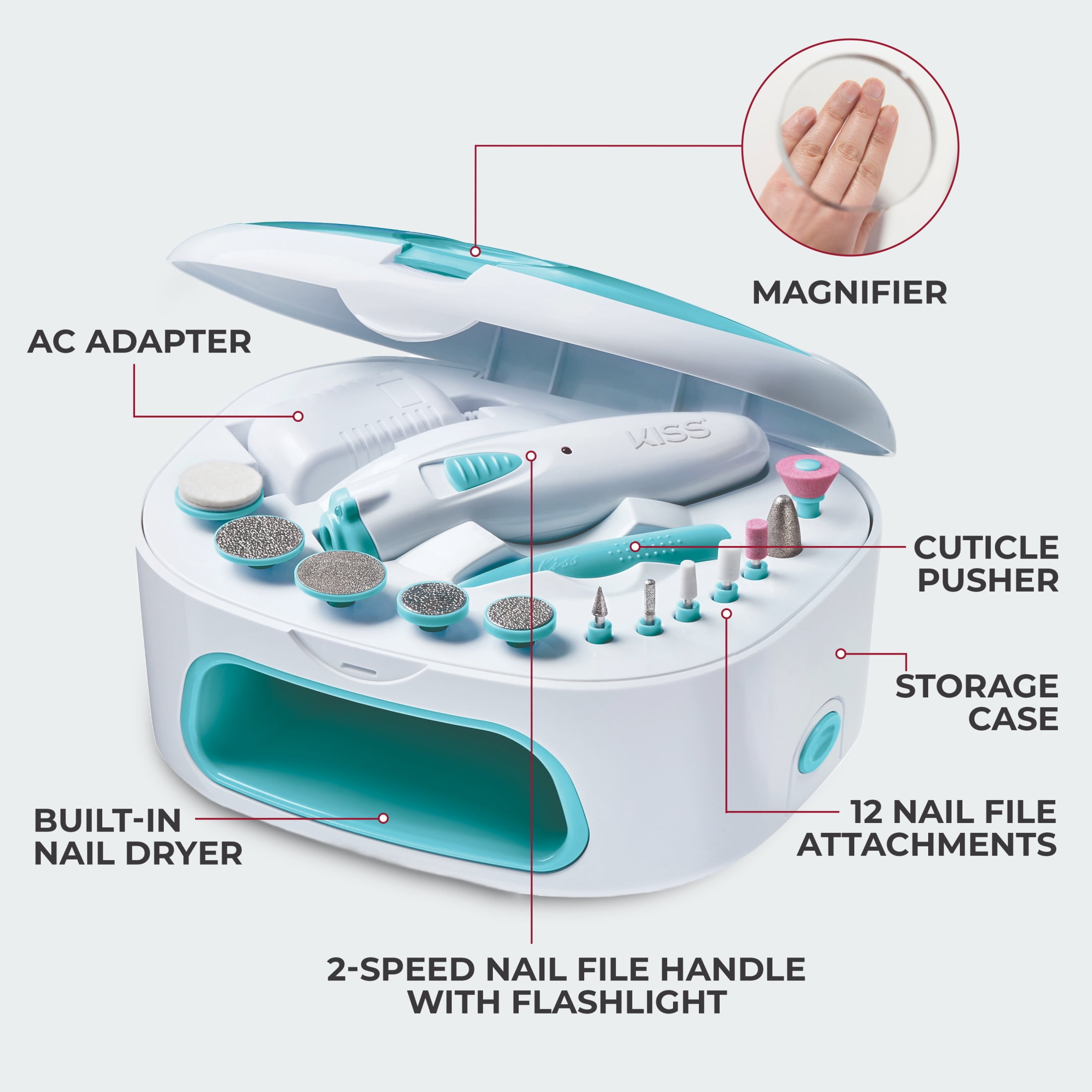 KISS Power File X Nail Dryer Electric Nail File & Nail Dryer System, 16 Pcs.
