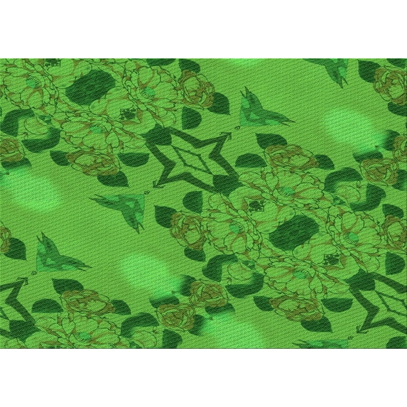 Ahgly Company Machine Washable Indoor Rectangle Transitional Green Area Rugs, 5' x 7'