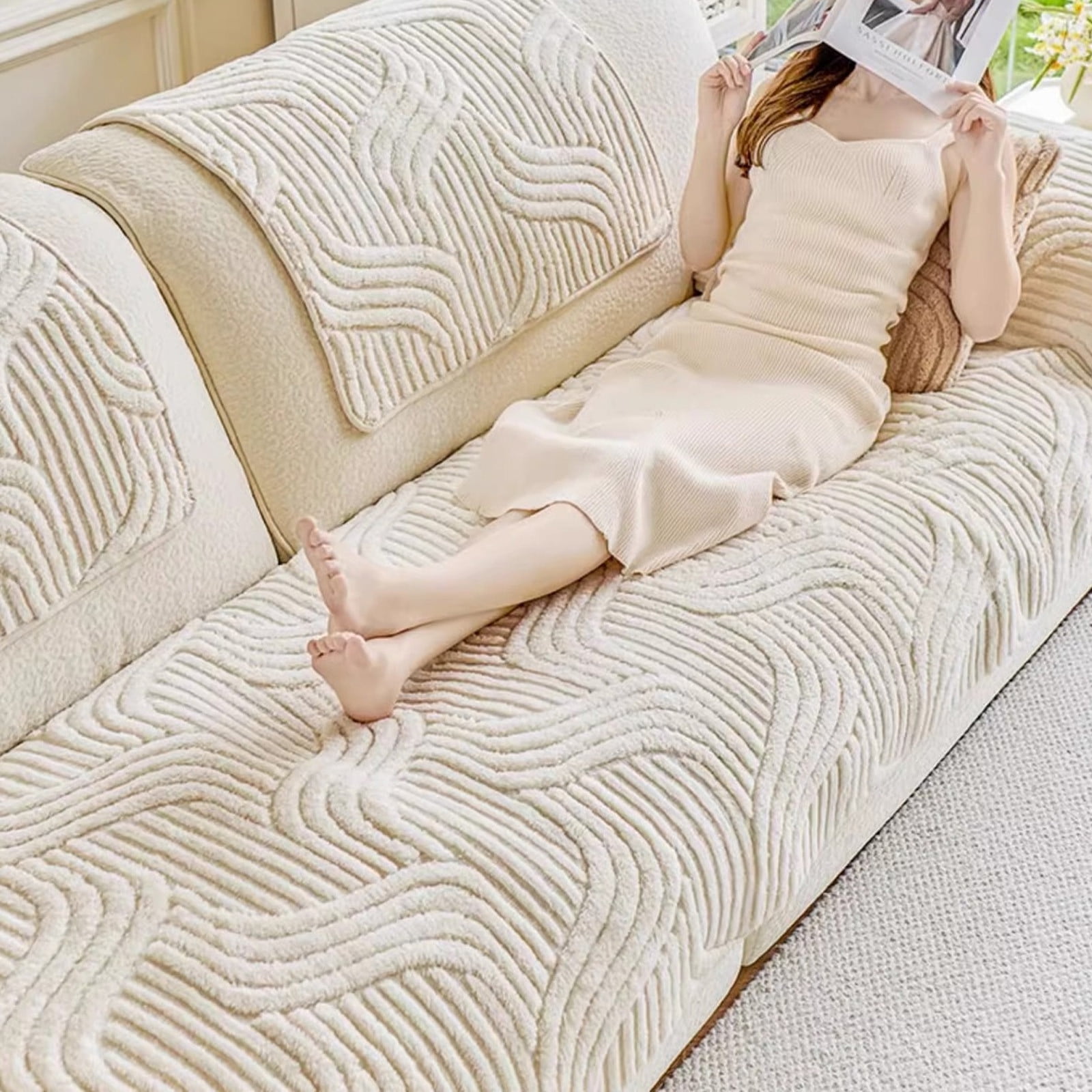 Dmlowu Couch Cover Wool Sofa Cover Soft Warm Couch Covers for 3 Cushion Couch Sofa Pet Friendly Breathable Home Decor Couch Covers for Living Room Bedroom Office