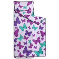 thumbnail image 2 of Butterfly and Purple Green Pattern Teens Toddler Nap Mat with Pillow, Sleeping Mat Bag for Preschool Daycare 59"x22", 2 of 6