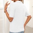 thumbnail image 7 of Women Short Sleeve Sweater Tops Summer V Neck Cable Knit Pullover Casual Lapel Shirts, 7 of 7