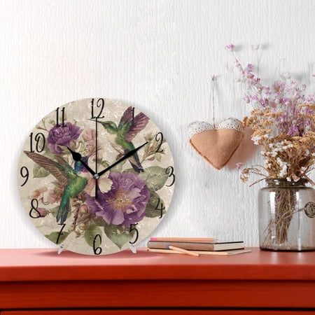 10 Quartz Indoor Wall Clock Silent Mechanism / Two Vintage Hummingbirds