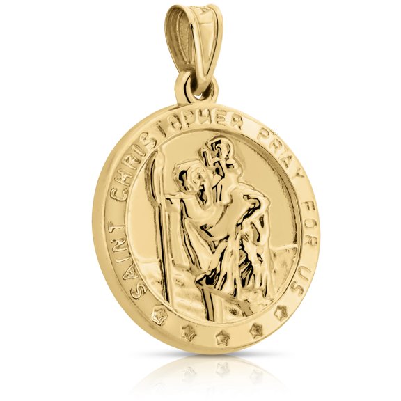 Art and Molly Real 14K Yellow Gold Round Saint Christopher Coin Medal Pendant