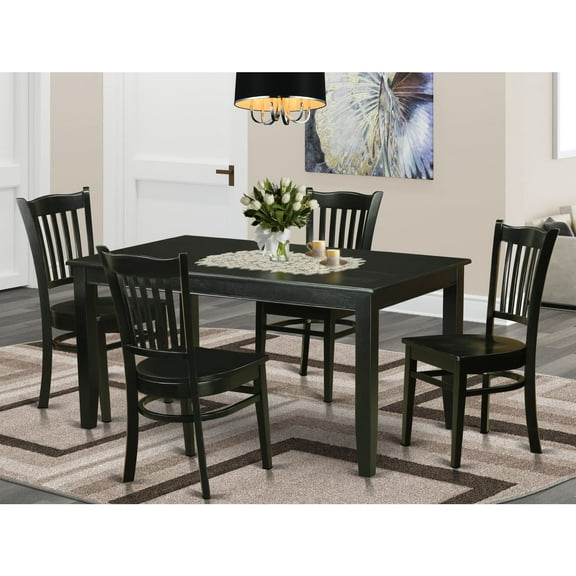 Dining Room Set - Dinette Table And Kitchen Dining Chairs-Finish:Black,Number of Items:5,Shape:Rectangular,Style:Wood Seat