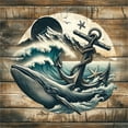 thumbnail image 6 of Ambesonne Nautical Duvet Cover Set, Cottage Anchor Whale Waves, King, Brown and Slate Blue, 6 of 6