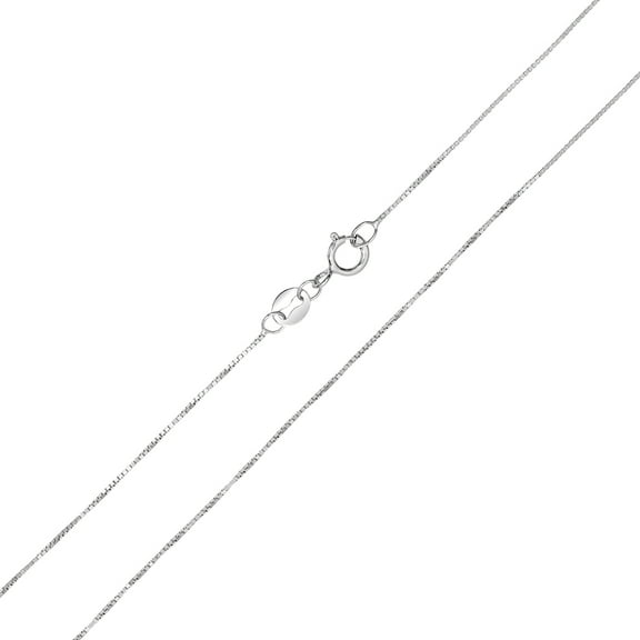 10k White Gold 0.6mm Classic Box Chain with Spring Ring Clasp - 18 Inch