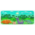 thumbnail image 1 of Cartoon Kitchen Mat, Funny Dinosaurs and Tropical Rainforest Jungle Green Landscape Theme, Plush Decorative Kitchen Mat with Non Slip Backing, 47" X 19", Multicolor, by Ambesonne, 1 of 1