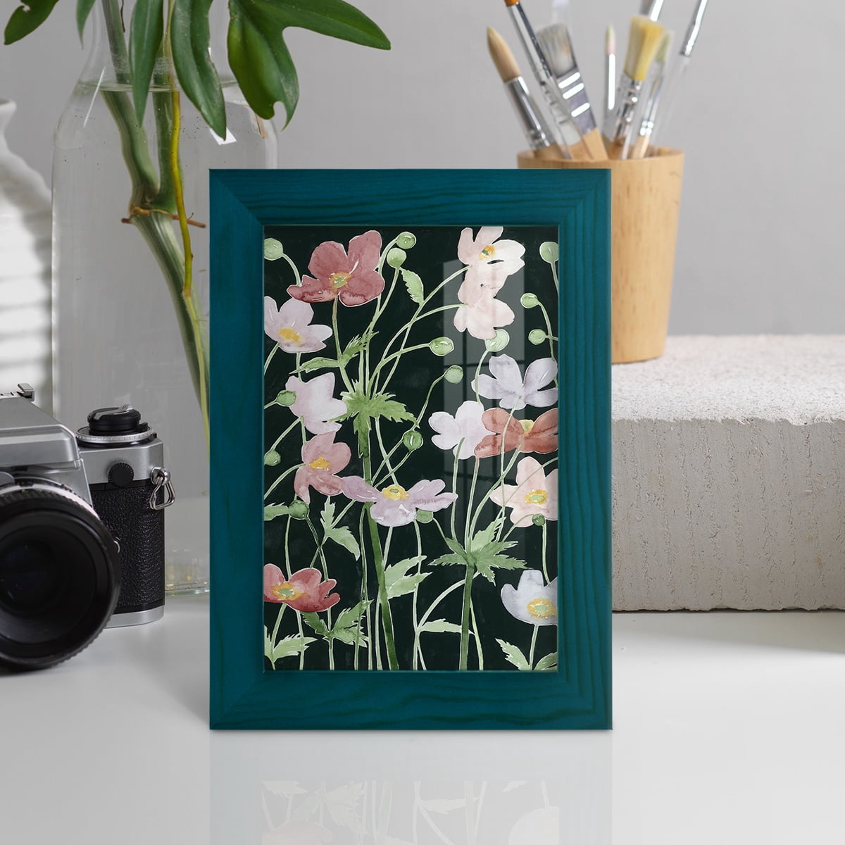 Anemone Dance III -Framed Print w/glass-Ocean Blue