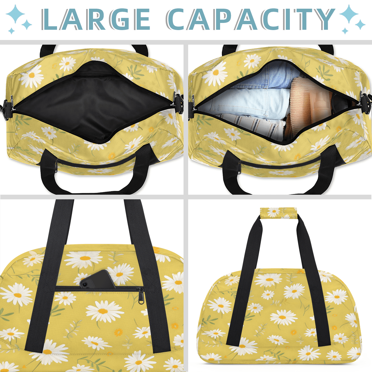 Herdesigns Daisy Sports Duffle Bag for Women & Men, Spring Floral Gym Bag Dance Bag Overnight Bag Carry On Weekender Travel Bag