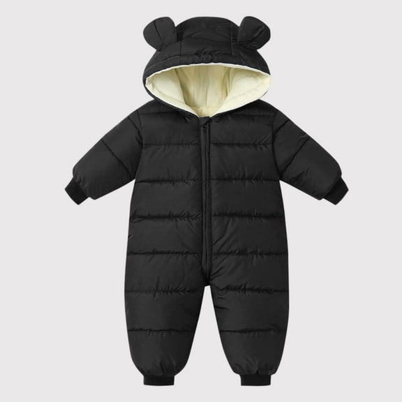 Winter Romper for Baby Boys Girls Warm Down Jumpsuit Double Zip Hooded Jacket Thicken Coat Snowsuit Black 2-3 Years