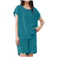 thumbnail image 4 of YABCSAZ Oversized T-shirts Set for Women Short Sleeve Round Neck Sleepwear Casual Loose Fit Tops and Bermuda Wide Leg Shorts 2 Piece Outfits Sweatsuit Homewear Summer Lounge Sets, 4 of 7