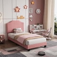 thumbnail image 2 of BeesClover Cadre de Lit Plateforme Format Simple, Tête de Lit Rembourrée en Velours Ajustable, Lattes de Bois de Soutien Incluses, Installation Simple, Fini Moderne pour Chambre et Dortoir, 2 of 9