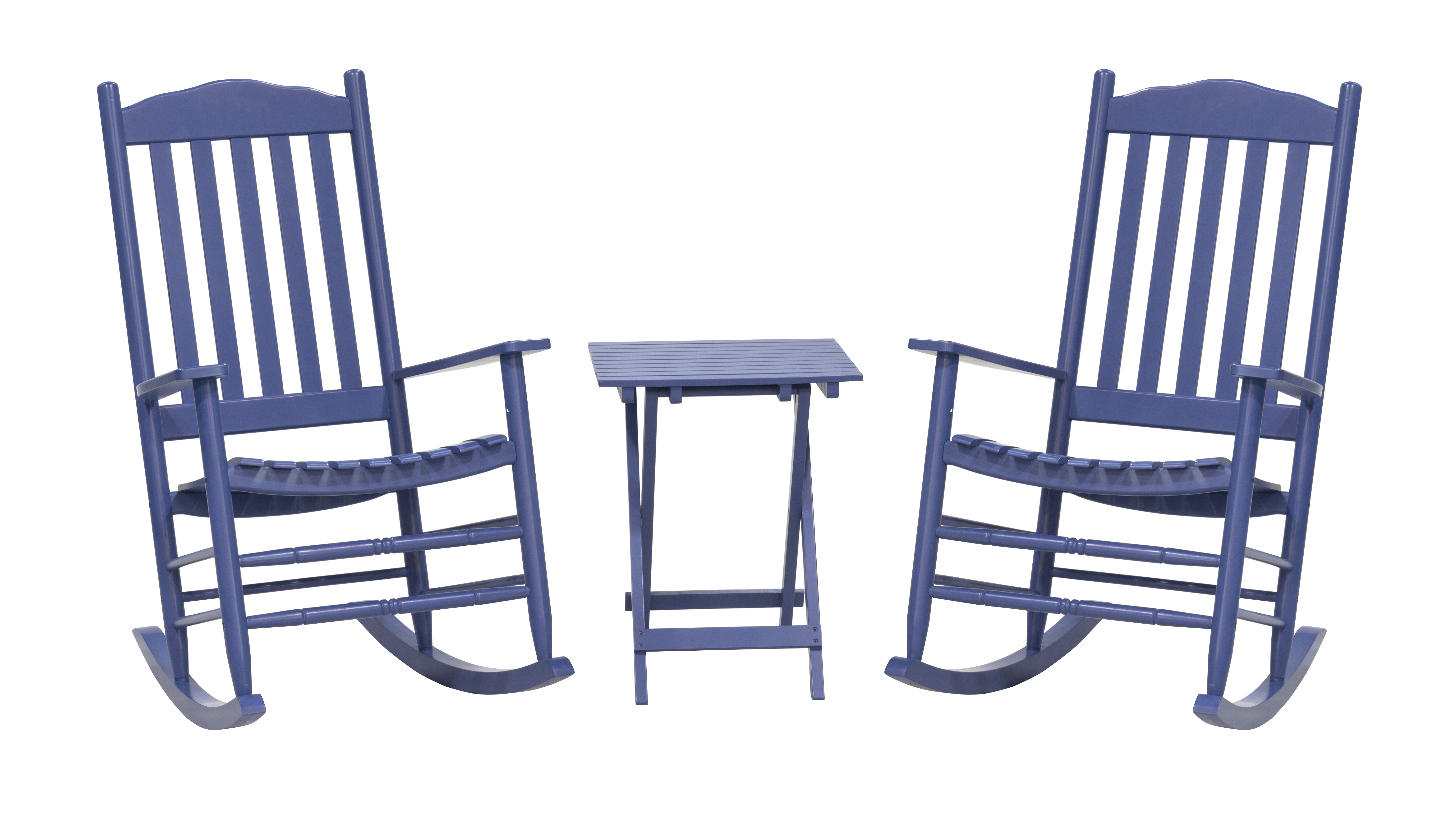 Outdoor Patio Garden Furniture 3-Piece Wood Porch Rocking Chair Set, Weather Resistant Finish,2 Rocking Chairs and 1 Side Table-Blue - image 2 of 11